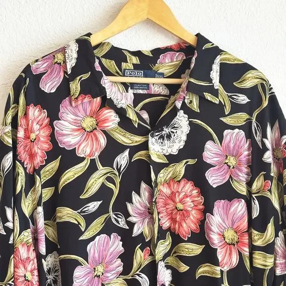VTG 90s Polo Ralph Lauren Clayton Button Up Floral Hawaiian Shirt XXL Resortwear - Picture 2 of 6